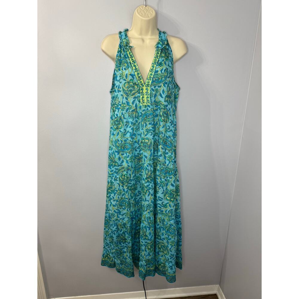 Lola Australia Teal Blue Sleeveless Midi Dress Pullover Beach Vacation Relax